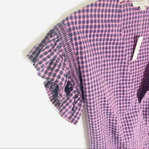 NWT Madewell Flutter Sleeve Side Tie Wrap Top Plaid - Picture 5 of 8